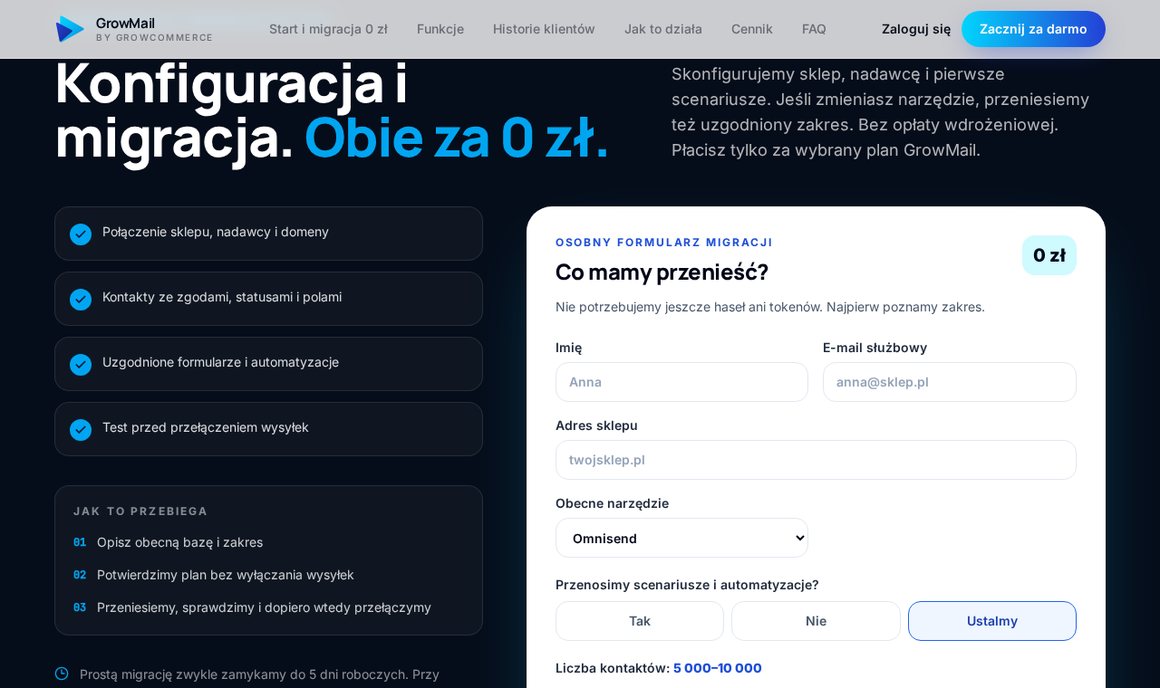 GrowMail — konfiguracja i migracja kontaktów ze zgodami za 0 zł