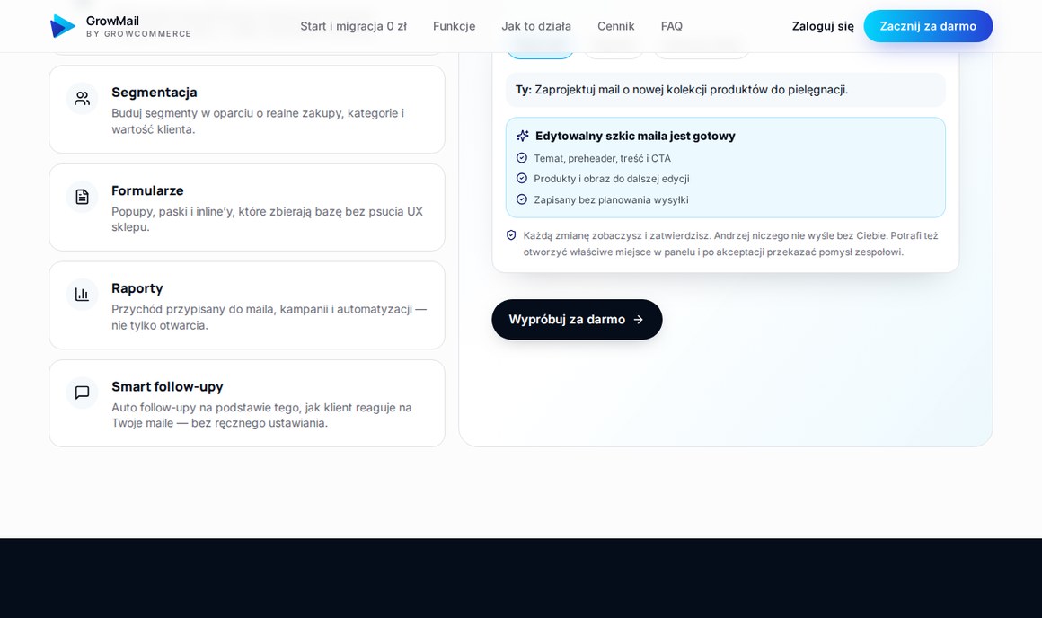 GrowMail: karta Formularze z popupami, paskami i formularzami inline wśród modułów platformy