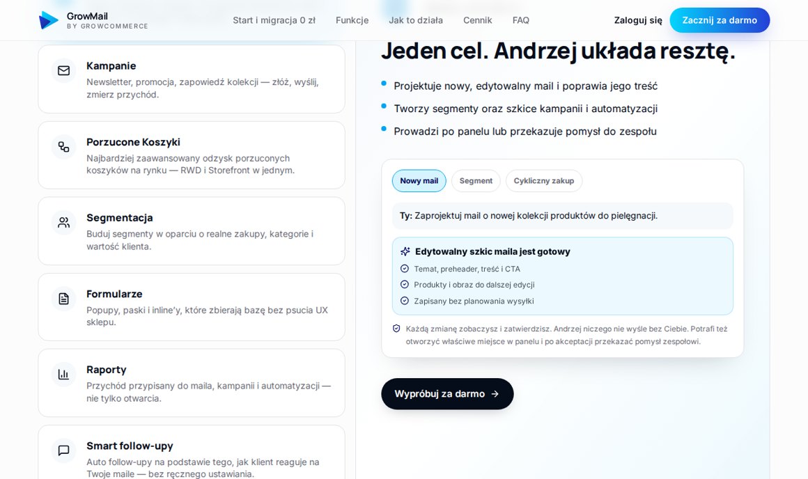 GrowMail: asystent Andrzej przygotowuje szkic maila z produktami