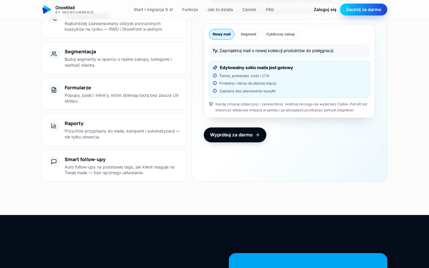 GrowMail — asystent generuje temat, preheader, treść i CTA