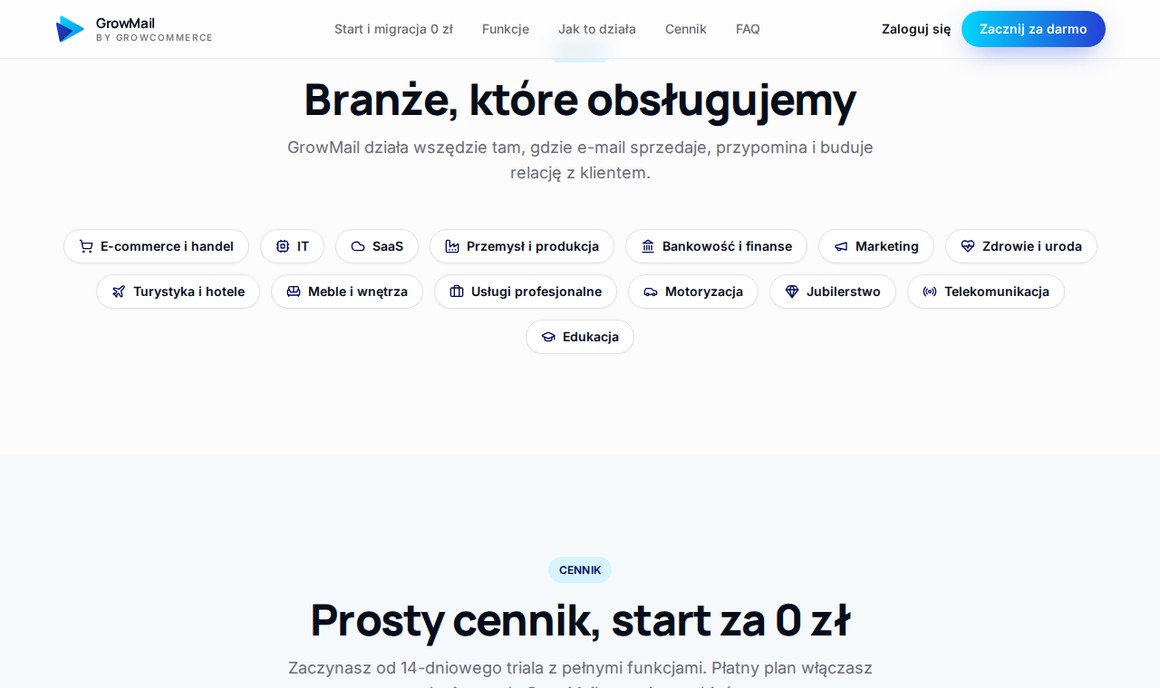 GrowMail — branże sklepów e-commerce i start za 0 zł