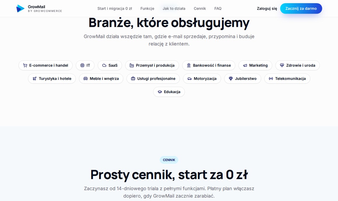 GrowMail: branże obsługiwane przez GrowMail i cennik ze startem za 0 zł