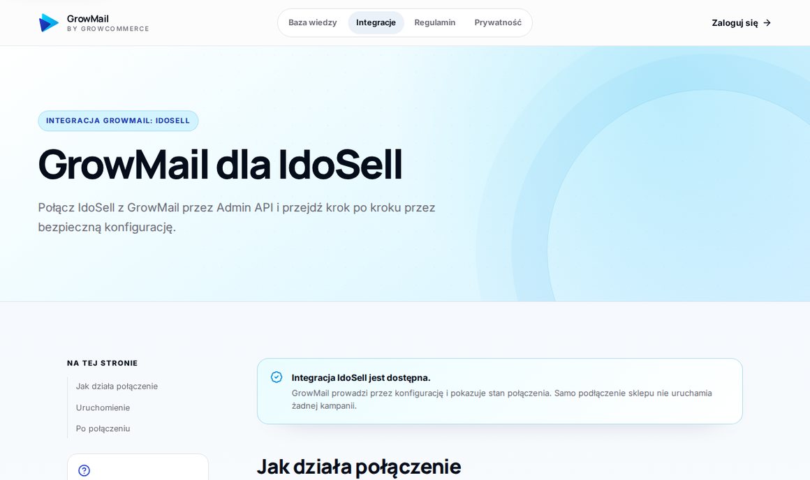 GrowMail dla IdoSell: połączenie sklepu przez Admin API krok po kroku